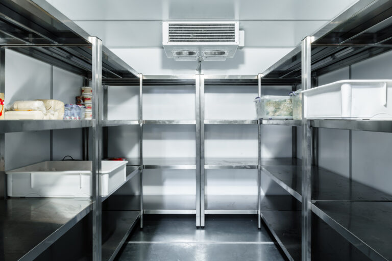 commercial Refrigerator installation with steel shelves